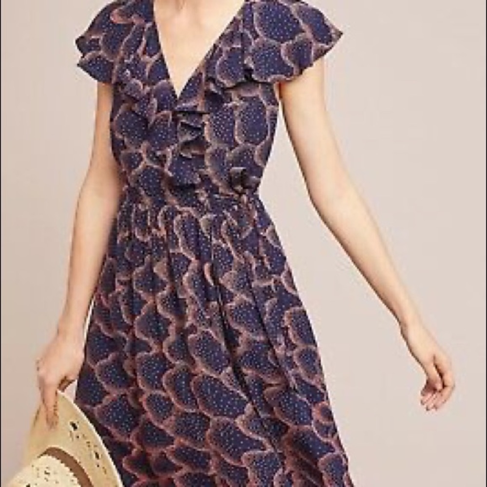 Anthropologie Maeve Rosalia Wrap Dress in Navy and Coral Size 4